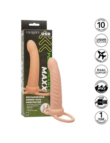 CALEXOTICS - MAXX DOUBLE PÉNÉTRATEUR NERVURÉ 10 VIBRATIONS FLESH
