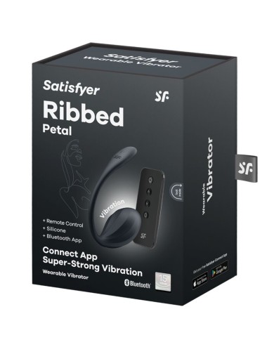SATISFYER - RIBBED PETAL TÉLÉCOMMANDE DE STIMULATEUR DE POINT G NOIR APPLICATION GRATUITE