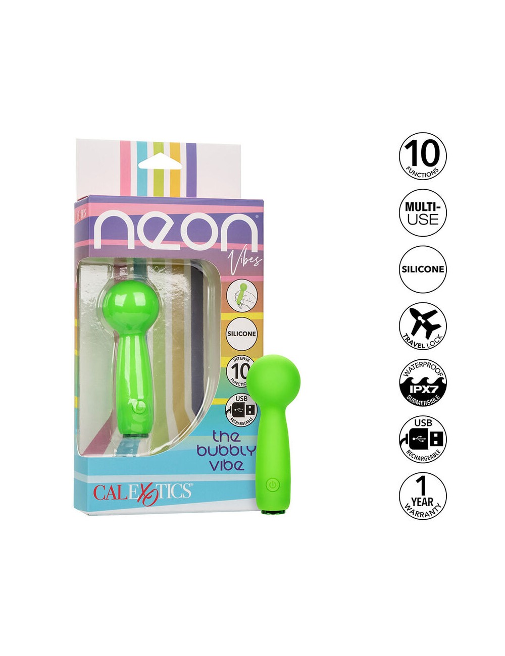 CALEXOTICS - NEON VIBES LE BUBBLY VIBE MINI MASSEUR 10 VIBRATIONS VERT CALEXOTICS - NEON VIBES LE BUBBLY VIBE MINI MASSEUR 10 VIBRATIONS VERT