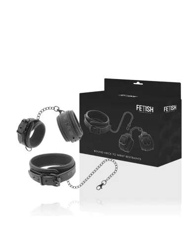 FETISH SUBMISSIVE - COLLIER ET MENOTTES EN CUIR VÉGAN AVEC DOUBLURE EN NOPRÈNE