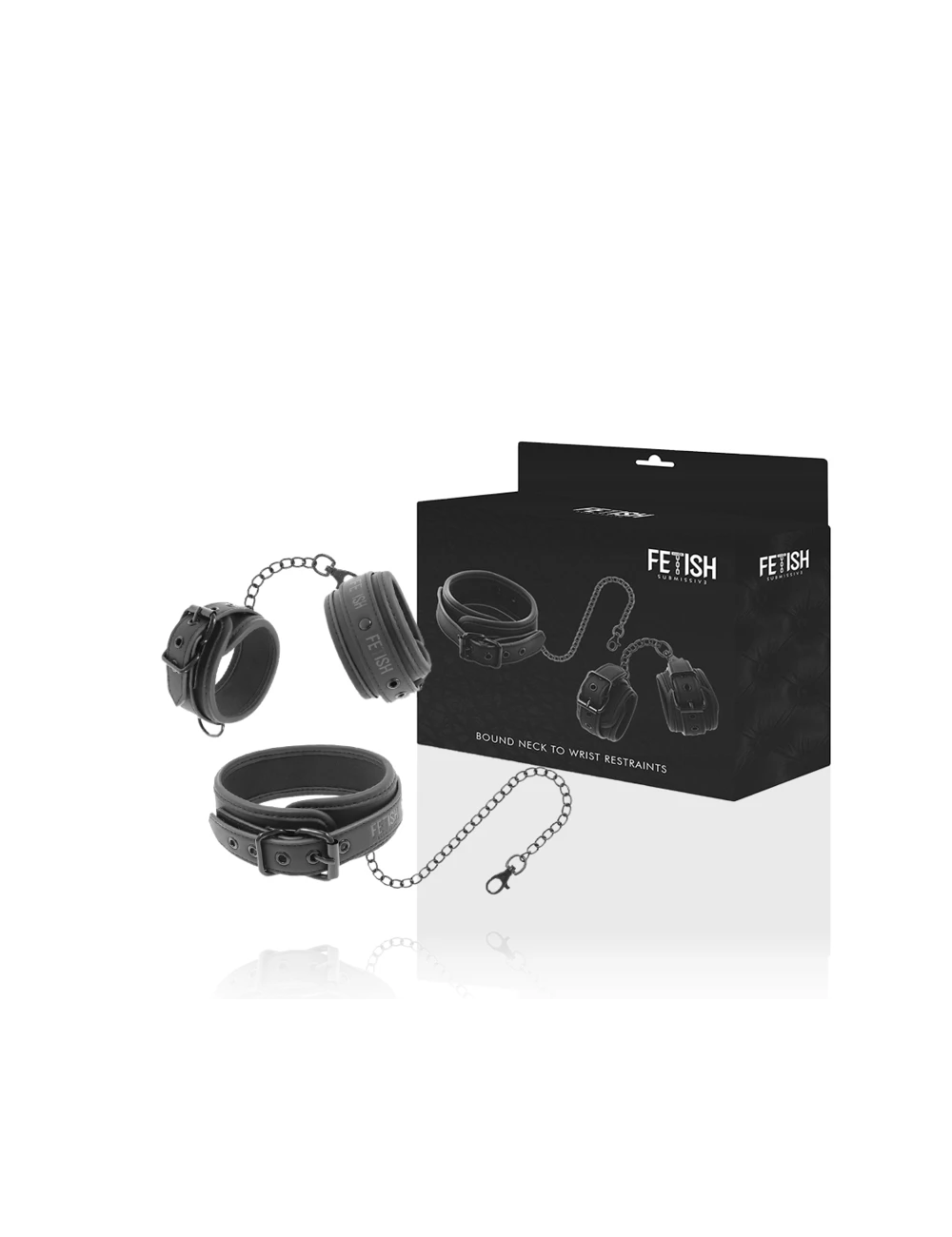 FETISH SUBMISSIVE - COLLIER ET MENOTTES EN CUIR VÉGAN AVEC DOUBLURE EN NOPRÈNE FETISH SUBMISSIVE - COLLIER ET MENOTTES EN CUIR VÉGAN AVEC DOUBLURE EN NOPRÈNE