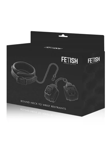FETISH SUBMISSIVE - COLLIER ET MENOTTES EN CUIR VÉGAN AVEC DOUBLURE EN NOPRÈNE
