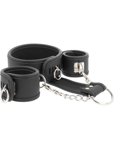 FETISH SUBMISSIVE - COLLIER ET MENOTTES EN CUIR VÉGAN AVEC DOUBLURE EN NOPRÈNE