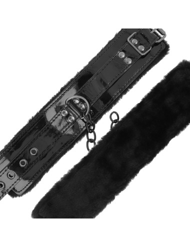 DARKNESS - MENOTTES DE CHEVILLE RÉGLABLES EN CUIR NOIR AVEC CADENAS