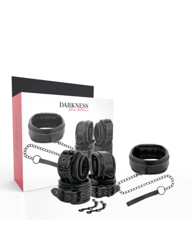 DARKNESS - MENOTTES ET COLLIER EN CUIR NOIR