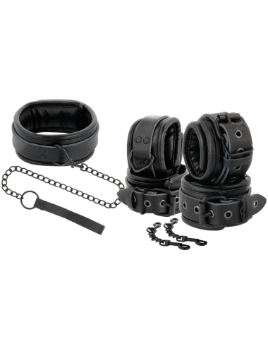 DARKNESS - MENOTTES ET COLLIER EN CUIR NOIR