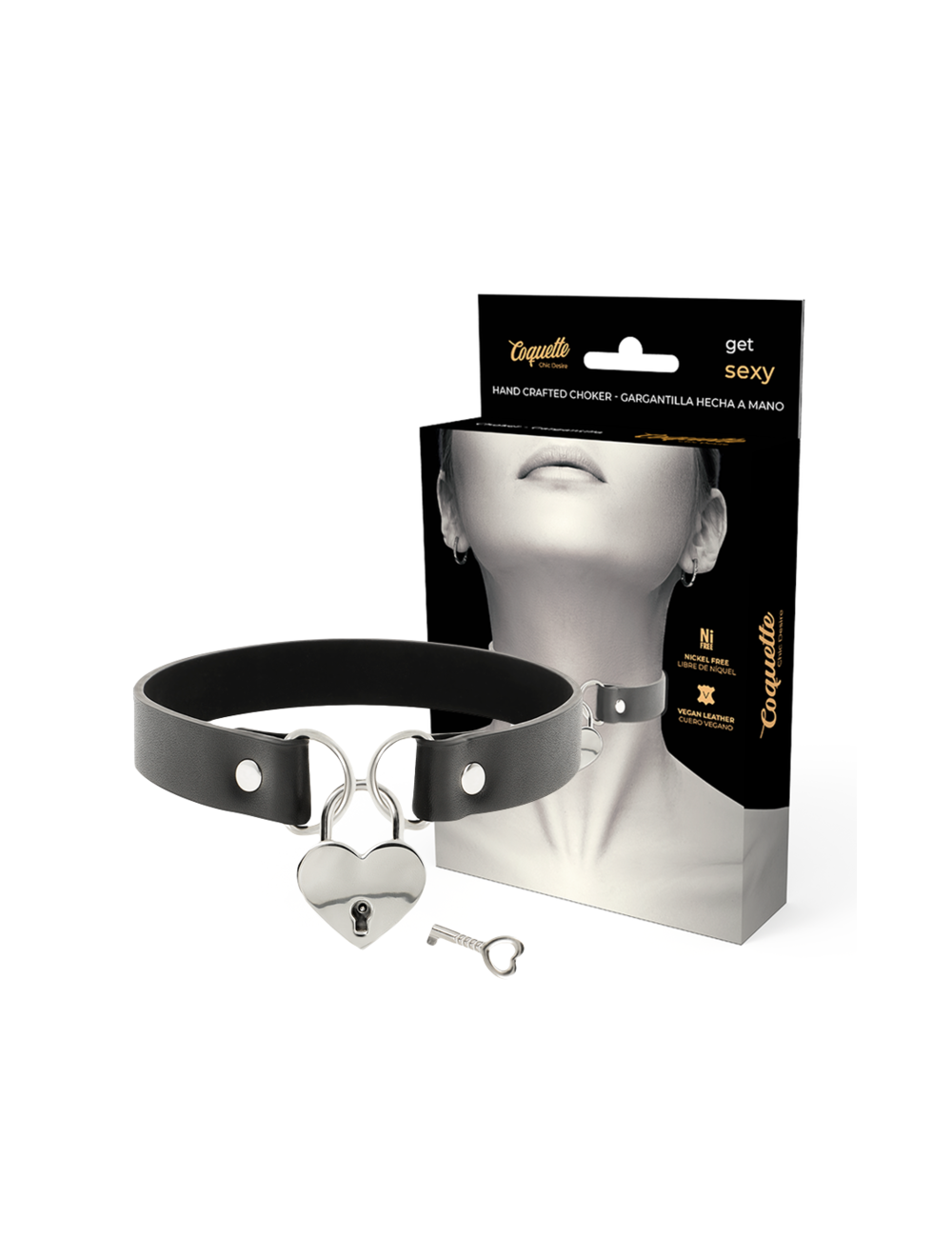 COQUETTE CHIC DESIRE - COLLIER EN CUIR VEGAN AVEC ACCESSOIRE COEUR AVEC CL? COQUETTE CHIC DESIRE - COLLIER EN CUIR VEGAN AVEC ACCESSOIRE COEUR AVEC CL?