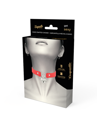 COQUETTE CHIC DESIRE - COLLIER EN CUIR VEGAN ROUGE AVEC ACCESSOIRE COEUR AVEC CL?