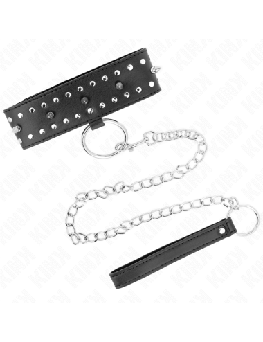 KINK - COLLIER AVEC LAISSE 65 CM AVEC CLOUS ARGENTÉS MODÈLE 1 AJUSTABLE 36-43 CM X 5 CM
