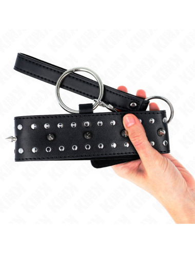 KINK - COLLIER AVEC LAISSE 65 CM AVEC CLOUS ARGENTÉS MODÈLE 1 AJUSTABLE 36-43 CM X 5 CM