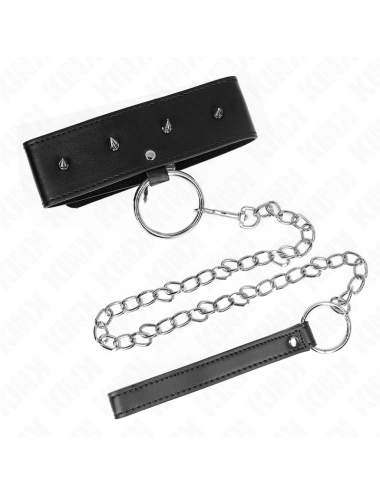 KINK - COLLIER 65 CM AVEC LAISSE AVEC CLOUS ARGENTÉS MODÈLE 2 RÉGLABLE 36-43 CM X 5 CM