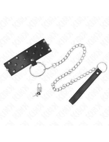 KINK - COLLIER AVEC LAISSE 65 CM AVEC CLOUS ARGENTÉS MODÈLE 5 RÉGLABLE 36-43 CM X 5 CM