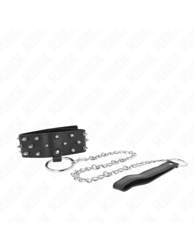 KINK - COLLIER AVEC LAISSE 65 CM AVEC CLOUS ARGENTÉS MODÈLE 5 RÉGLABLE 36-43 CM X 5 CM