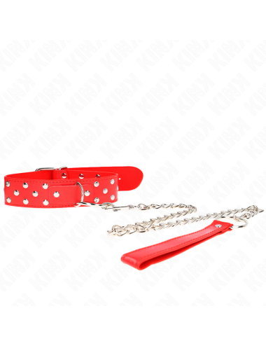 KINK - COLLIER RIVET ANNEAU AVEC CEINTURE 65 CM ROUGE AJUSTABLE 36-50 CM X 3