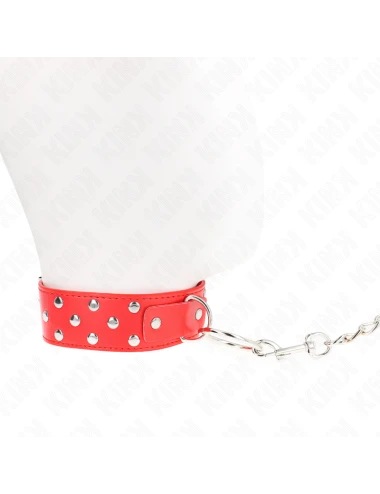 KINK - COLLIER RIVET ANNEAU AVEC CEINTURE 65 CM ROUGE AJUSTABLE 36-50 CM X 3