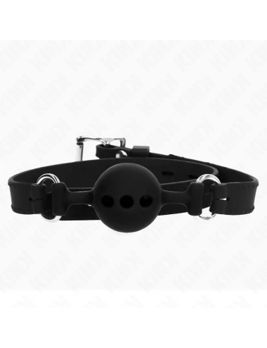 KINK - BÂILLON ENTIÈREMENT SILICONE 55 x 2 CM AVEC BOULE DE 4 CM TAILLE S NOIR AJUSTABLE 35-51 CM