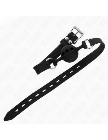 KINK - BÂILLON ENTIÈREMENT SILICONE 55 x 2 CM AVEC BOULE DE 4 CM TAILLE S NOIR AJUSTABLE 35-51 CM