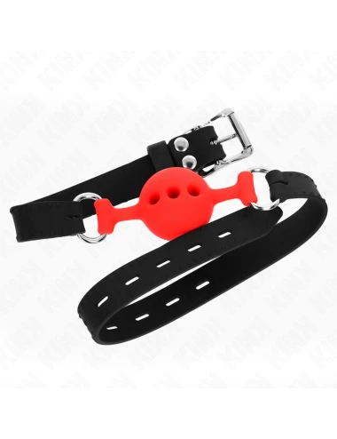 KINK - BÂILLON ENTIÈREMENT SILICONE 55 x 2 CM AVEC BOULE DE 4 CM TAILLE S ROUGE AJUSTABLE 35-51 CM