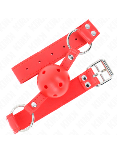 KINK - BÂILLON À BOULE DUR CREUX ROUGE COMPLET 62 x 2 CM