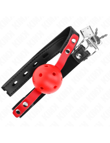KINK - BALLE DURE CREUSE ROUGE 4 CM GAG BRACELET NOIR 60 x 2 CM AJUSTABLE 37-52 CM