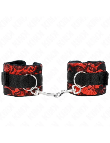 KINK - ATTENTES-POIGNETS COURTES EN DENTELLE DE VELOURS ET RELIURE EN NYLON ROUGE / NOIR 23 X 6
