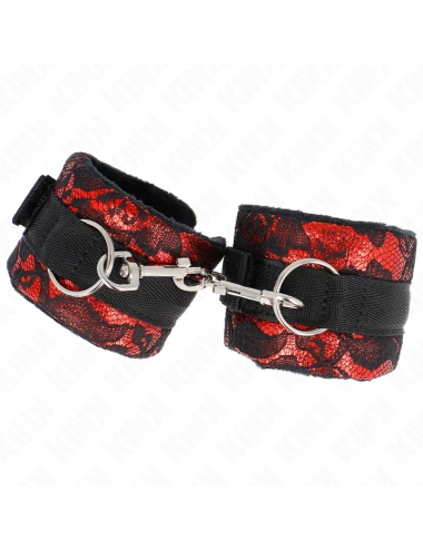 KINK - ATTENTES-POIGNETS COURTES EN DENTELLE DE VELOURS ET RELIURE EN NYLON ROUGE / NOIR 23 X 6
