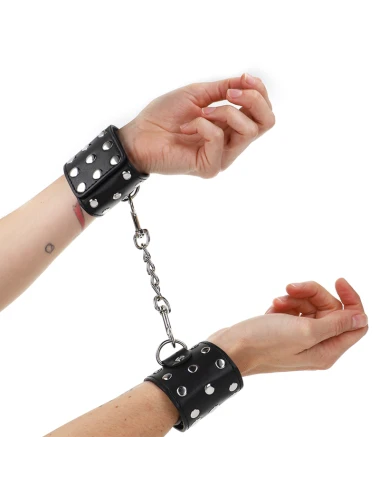 KINK - APPAREILS DE RETENUE POIGNETS AVEC FERMETURE PRESSION PLEINE DE RIVETS NOIR AJUSTABLE 19-24 CM X 5