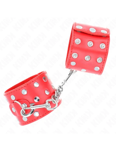 KINK - APPAREILS DE RETENUE POIGNETS AVEC FERMETURE PRESSION PLEINE DE RIVETS ROUGE AJUSTABLE 19-24 CM X 5