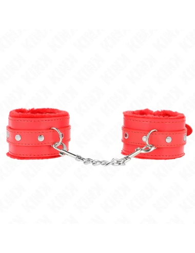 KINK - APPUI-POIGNETS DOUBLÉS DE FOURRURE PREMIUM ROUGE AVEC CEINTURE ROUGE RÉGLABLE 17-29 CM X 6 CM