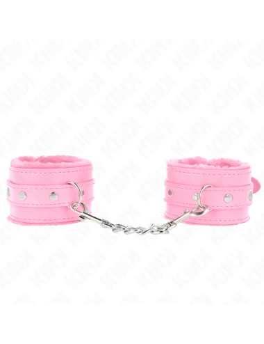 KINK - APPUI-POIGNETS DOUBLÉS DE FOURRURE PREMIUM ROSE AVEC CEINTURE ROSE RÉGLABLE 17-29 CM X 6 CM