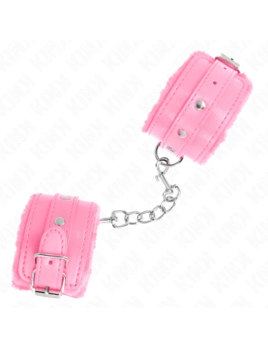 KINK - APPUI-POIGNETS DOUBLÉS DE FOURRURE PREMIUM ROSE AVEC CEINTURE ROSE RÉGLABLE 17-29 CM X 6 CM