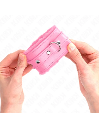 KINK - APPUI-POIGNETS DOUBLÉS DE FOURRURE PREMIUM ROSE AVEC CEINTURE ROSE RÉGLABLE 17-29 CM X 6 CM