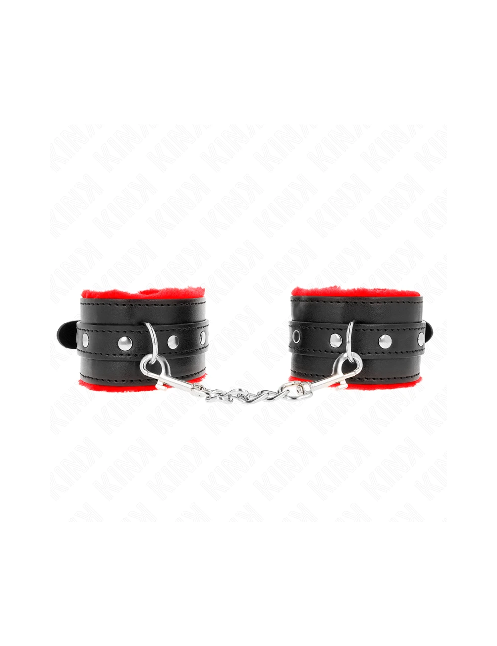 KINK - APPUI-POIGNETS DOUBLÉS DE FOURRURE PREMIUM ROUGE AVEC CEINTURE NOIRE RÉGLABLE 17-29 CM X 6 CM
