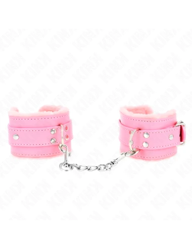 KINK - APPUI-POIGNETS DOUBLÉS DE FOURRURE ROSE AVEC CEINTURE ROSE RÉGLABLE 17-29 CM X 6 CM