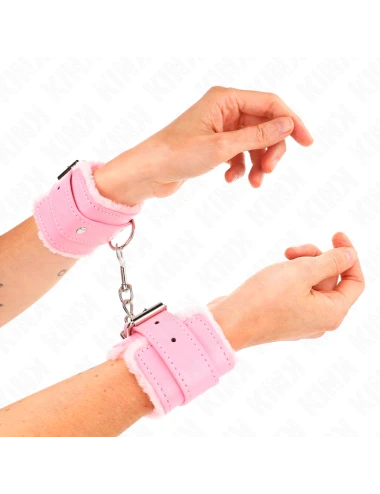 KINK - APPUI-POIGNETS DOUBLÉS DE FOURRURE ROSE AVEC CEINTURE ROSE RÉGLABLE 17-29 CM X 6 CM