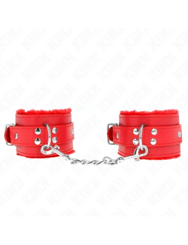KINK - APPUI-POIGNETS DOUBLÉS DE FOURRURE ROUGE AVEC CEINTURE ROUGE RÉGLABLE 17-29 CM X 6 CM