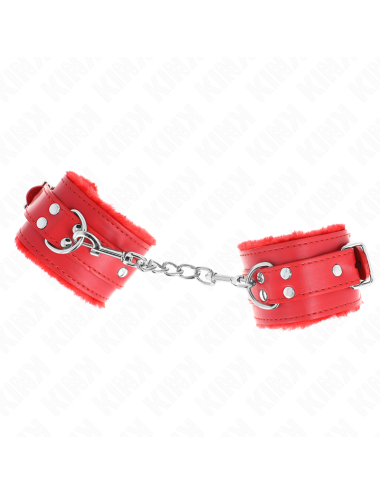 KINK - APPUI-POIGNETS DOUBLÉS DE FOURRURE ROUGE AVEC CEINTURE ROUGE RÉGLABLE 17-29 CM X 6 CM