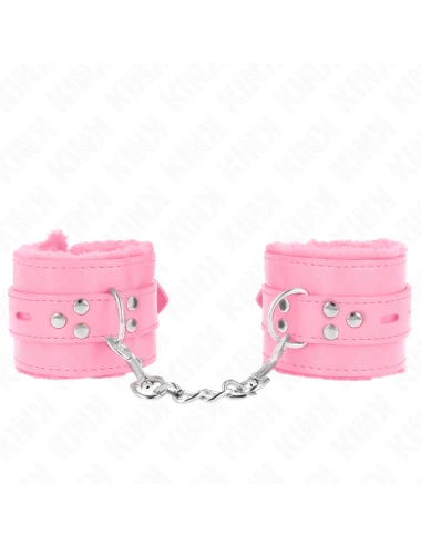 KINK - APPUI-POIGNETS DOUBLÉS DE FOURRURE AVEC TROUS CARRÉS ROSE ET CEINTURE ROSE RÉGLABLE 17-29 CM X 6 CM