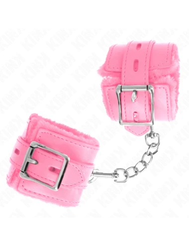 KINK - APPUI-POIGNETS DOUBLÉS DE FOURRURE AVEC TROUS CARRÉS ROSE ET CEINTURE ROSE RÉGLABLE 17-29 CM X 6 CM