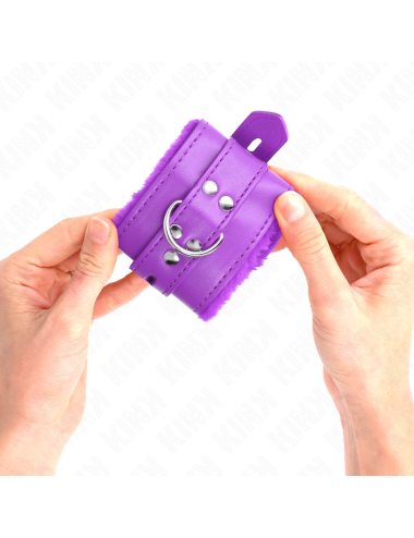 KINK - APPUI-POIGNETS DOUBLÉS DE FOURRURE AVEC TROUS CARRÉS VIOLET ET CEINTURE VIOLET RÉGLABLE 17-29 CM X 6 CM