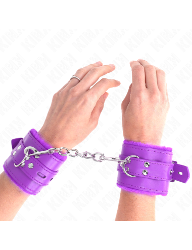 KINK - APPUI-POIGNETS DOUBLÉS DE FOURRURE AVEC TROUS CARRÉS VIOLET ET CEINTURE VIOLET RÉGLABLE 17-29 CM X 6 CM