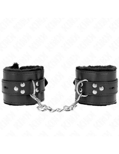 KINK - APPUI-POIGNETS DOUBLÉS DE FOURRURE AVEC TROUS CARRÉS NOIR ET CEINTURE NOIRE RÉGLABLE 17-29 CM X 6 CM