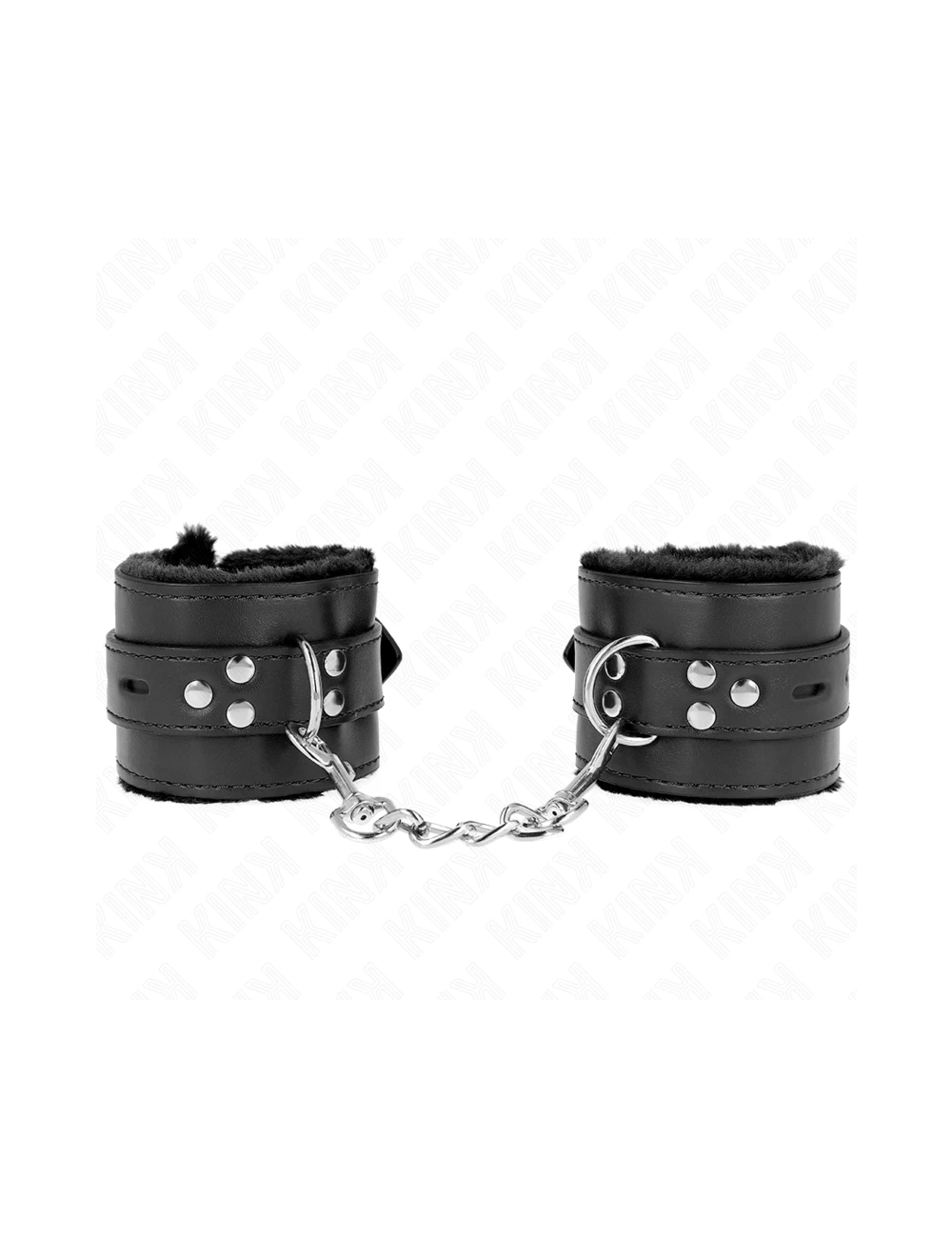 KINK - APPUI-POIGNETS DOUBLÉS DE FOURRURE AVEC TROUS CARRÉS NOIR ET CEINTURE NOIRE RÉGLABLE 17-29 CM X 6 CM