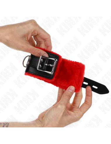 KINK - APPUI-POIGNETS DOUBLÉS DE FOURRURE AVEC TROUS CARRÉS CEINTURE ROUGE ET NOIRE RÉGLABLE 17-29 CM X 6 CM