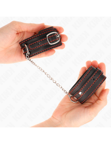 KINK - PETITES RETENUES-POIGNETS NOIRES AVEC DOUBLURE ROUGE RÉGLABLE 14-24 CM X 3