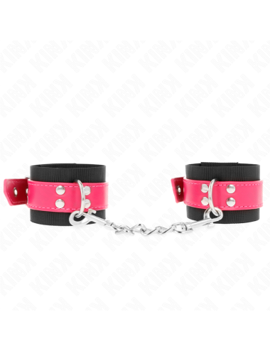 KINK - APPUI-POIGNETS EN NYLON NOIR AVEC CEINTURE EN CUIRETTE ROSE FRAMBOISE AJUSTABLE 19-29 CM X 5