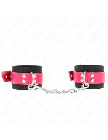 KINK - APPUI-POIGNETS EN NYLON NOIR AVEC CEINTURE EN CUIRETTE ROSE FRAMBOISE AJUSTABLE 19-29 CM X 5