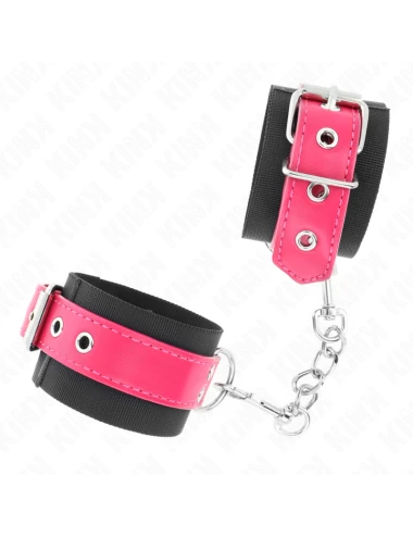 KINK - APPUI-POIGNETS EN NYLON NOIR AVEC CEINTURE EN CUIRETTE ROSE FRAMBOISE AJUSTABLE 19-29 CM X 5