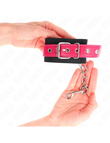 KINK - APPUI-POIGNETS EN NYLON NOIR AVEC CEINTURE EN CUIRETTE ROSE FRAMBOISE AJUSTABLE 19-29 CM X 5