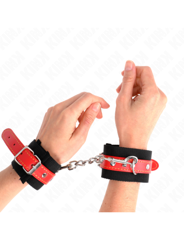 KINK - APPUI-POIGNETS EN NYLON NOIR AVEC CUIR ROUGE AJUSTABLE 19-24 CM X 5,5 CM